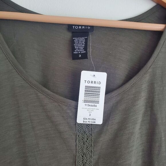 Torrid plus size Olive green tank with lace accents in size 3 - Picture 2 of 7